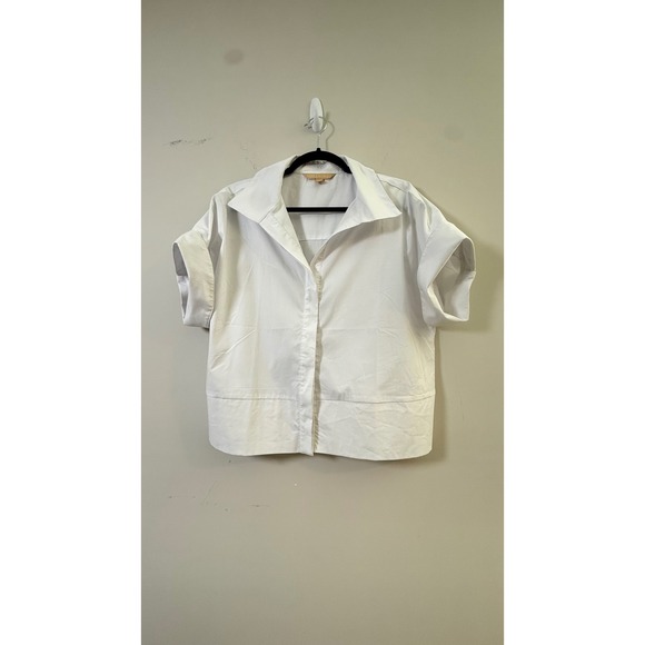 Hope & Harlow Tops - Hope & Harlow Button Down White Cuffed Short Sleeve Top Womens Large‎